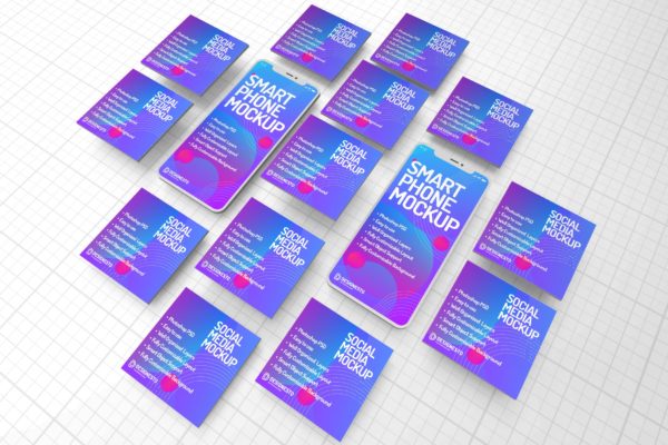 创新多款不同尺寸手机屏幕组合样机模板 Phone Creative – Innovative Mockup Template