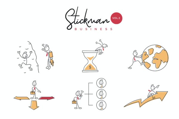 商业Stickman火柴人矢量插画v2 Business Stickman Vector Illustration Set 2