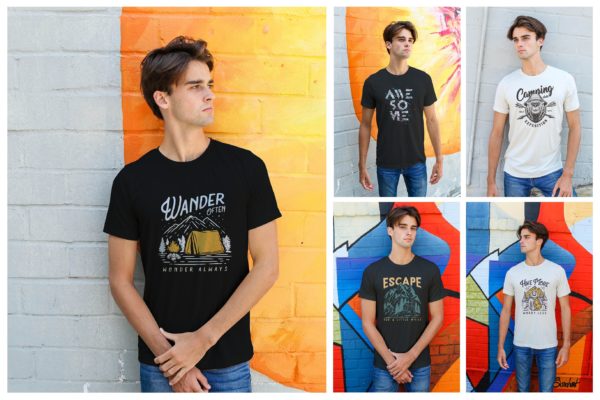 男士城市T恤设计真人模特穿着效果图样机 Men Urban T-Shirt Mockups