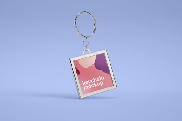 方形金属钥匙扣设计样机模板 Square Metallic Keychain Mockup