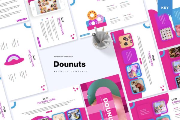 甜甜圈美食Keynote幻灯片创意模板 Dounuts | Keynote Template