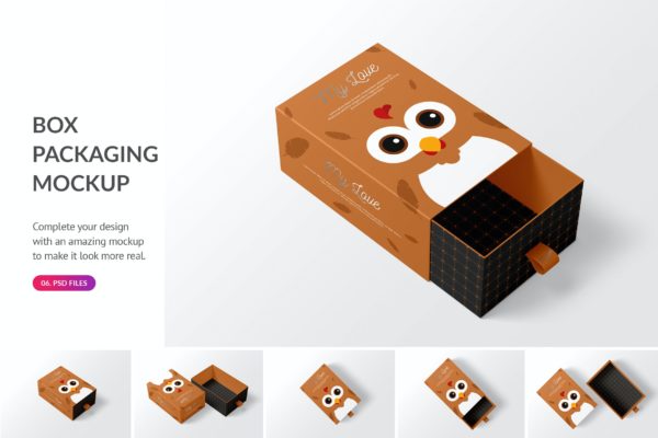 抽拉式矩形礼品盒包装设计样机模板 Box Packaging Mockup