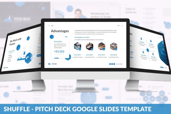 现代&抽象的技术开发团队介绍演示文稿Google幻灯片模板 Shuffle – PitchDeck Google Slides Template