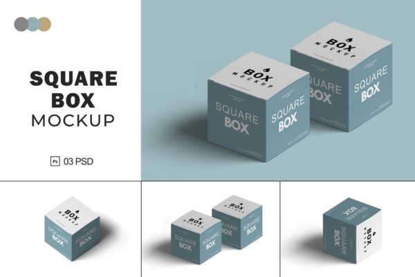 方形粉笔盒外包装设计样机模板 Square Box Mockups