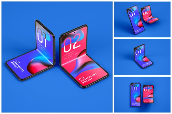三星 Galaxy Z Flip折叠式智能手机屏幕演示样机模板 Galaxy Z Flip Mockup | Folding Smartphone