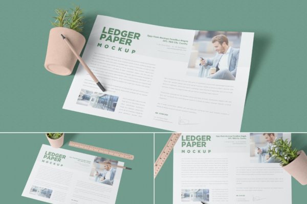 分类账簿纸效果图展示样机 Ledger Paper Mockups