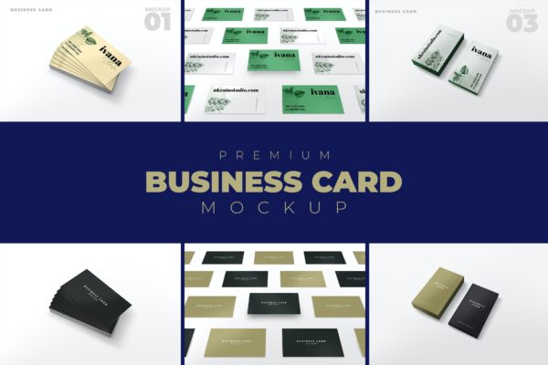透视企业名片设计效果图样机模板v25 Business Card Mockup