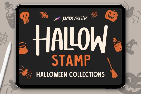 万圣节主题风格图案印章Procreate笔刷 Hallow Stamp – Procreate Brush