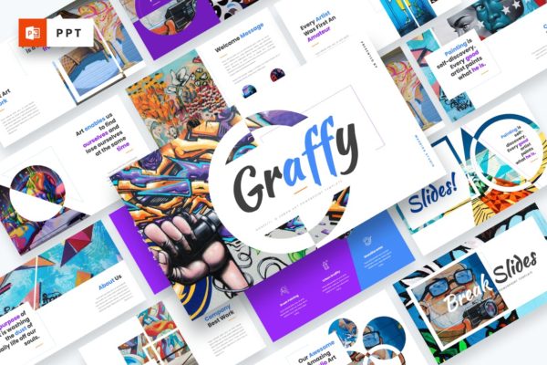 城市艺术和涂鸦主题PowerPoint演示文稿模板 Graffy – Urban Art & Graffiti Powerpoint Template