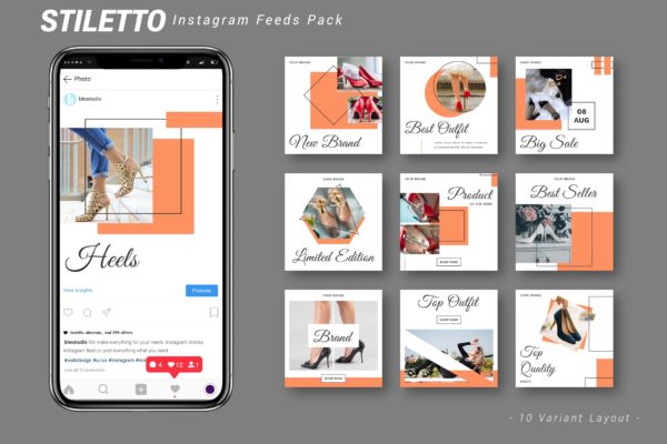 创意高跟女鞋Instagram故事贴图模板包 Stiletto – Instagram Feeds Pack