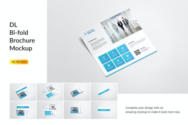 DL尺寸双折页企业宣传册样机 Dl Bifold Brochure Mockup