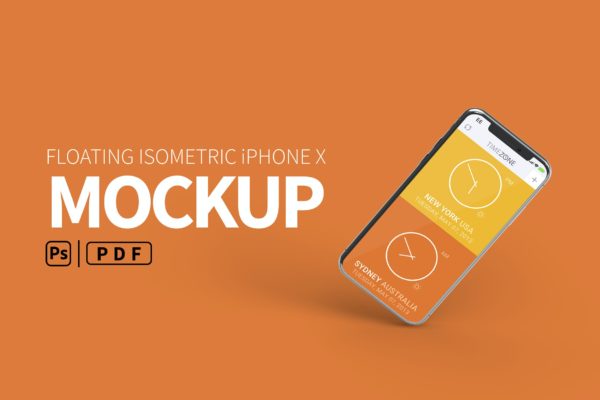 浮动等距iPhone屏幕展示样机 Floating Isometric iPhone Mockup