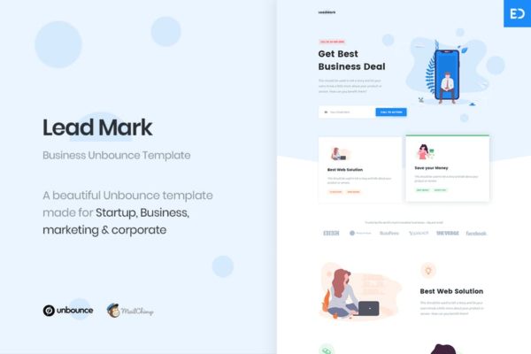 销售&营销网站着陆页CMS模板 LeadMark – Lead Generation Unbounce Landing Page