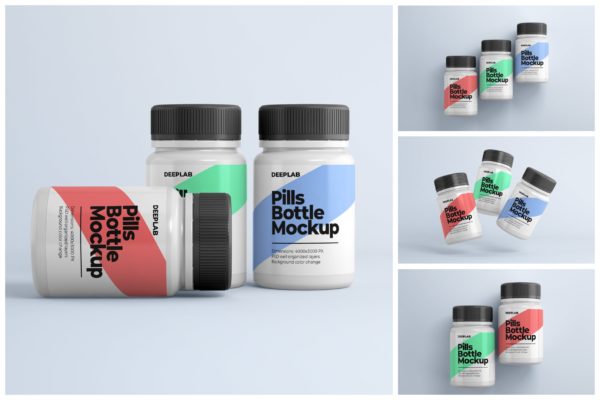 药物药丸瓶包装设计样机集 Medical Pill Bottle Mockup Set