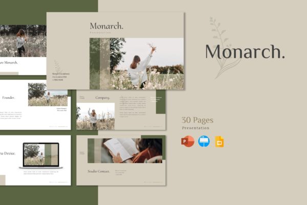 优雅的野外旅行主题Powerpoint模板下载 Monarch – Presentation Template