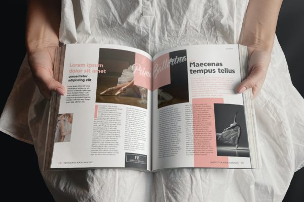 女人手持软封面书籍效果图样机模板 Woman Holding Softcover Book Mockup