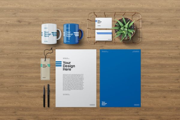 办公文具品牌VI设计俯视图样机模板 Stationery Mockup