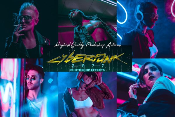 霓虹蓝＆粉红色调赛博朋克风照片特效PS动作 CyberPunk PRO Photoshop Actions