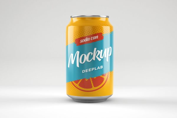 碳酸饮料汽水罐包装设计正视图样机素材 Soda Can Mockup