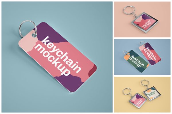 5种不同的钥匙扣设计样机集 Keychain Mockup Set