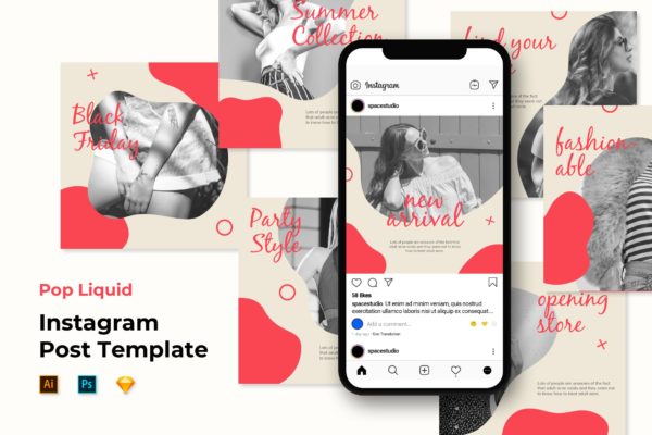 流体孟菲斯设计风格Instagram帖子模板 Instagram Templates Fashion Beautiful Liquid Style