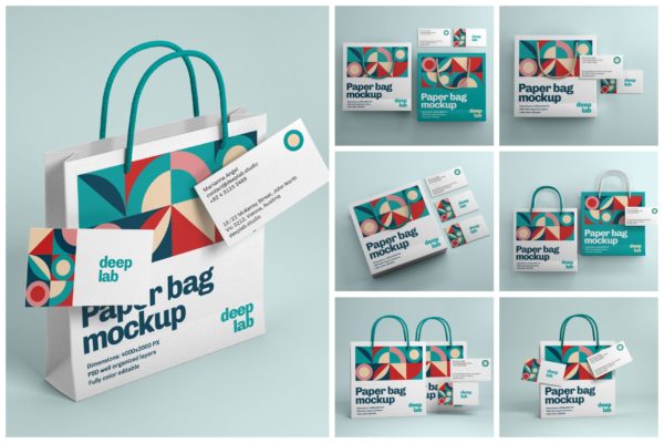 纸质购物袋&名片品牌设计样机集 Paper Bag and Business Card Branding Mockup Set