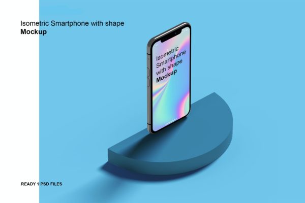 站立款移动手机屏幕设计预览样机 Isometric Phone with shape Mockup