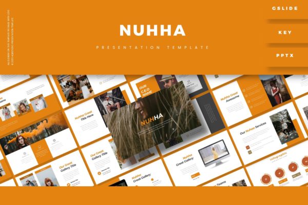 清新橘黄色背景PPT模板下载 Nuhha – Presentation Template