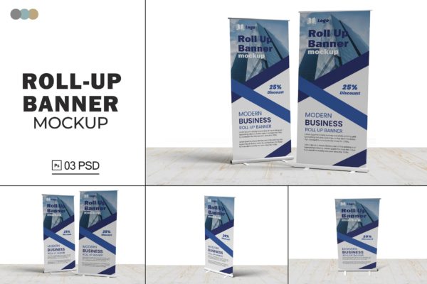 易拉宝展架广告设计样机v2 Roll Up Banner Mockups V.2