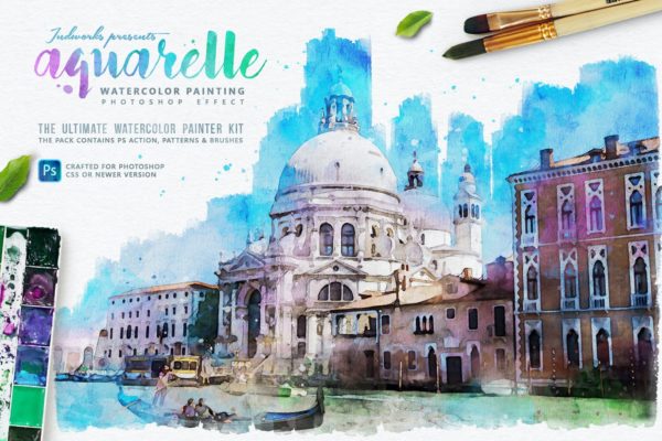 唯美水彩画照片特效PS动作 Aquarelle Watercolor Painting Photoshop Action