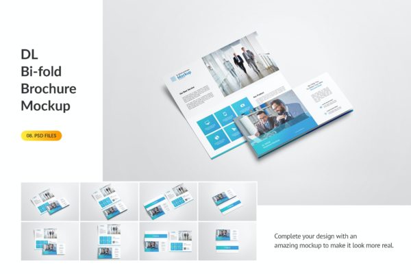DL尺寸双折页商业小册子样机 Dl Bifold Brochure Mockup