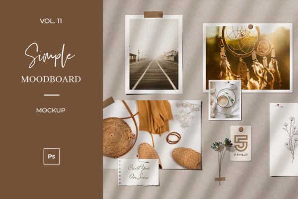 简单的照片墙心情板/情绪板样机vol.11 Simple Mood Board Mock Up Vol. 11