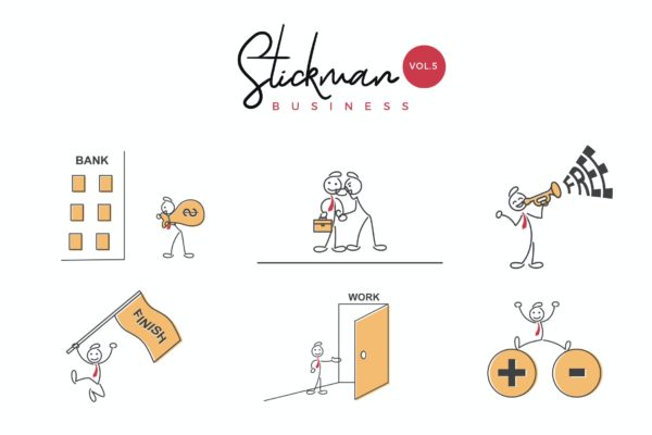 商业火柴人Stickman矢量插画v5 Business Stickman Vector Illustration Set 5