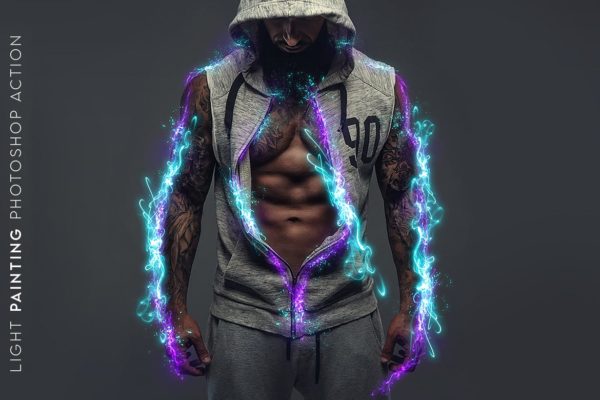 充满力量的炫酷光能特效照片处理PS动作 Light Painting Photoshop Action
