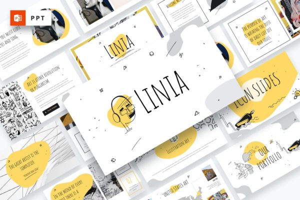 美式动漫线条插图设计Powerpoint模板 LINIA – Line Illustration Powerpoint Template