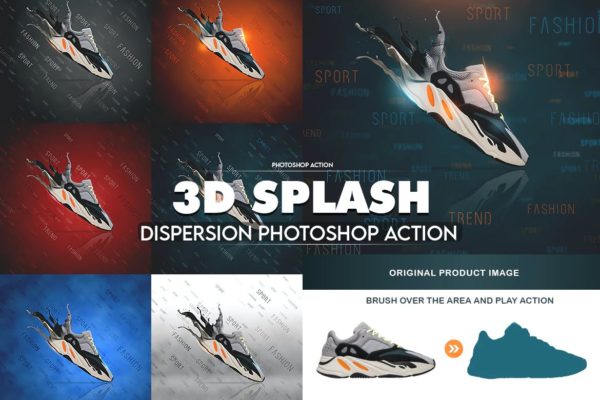 3D飞溅扩散特效海报背景Photoshop动作 3D Splash Dispersion Photoshop Action