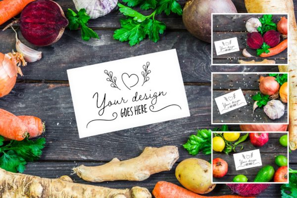 蔬菜场景卡片展示样机PSD素材 Card Mockup 4 PSD