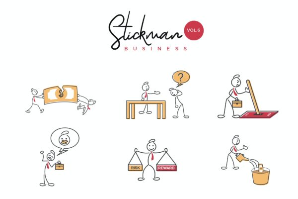 商业火柴人Stickman矢量插画v6 Business Stickman Vector Illustration Set 6