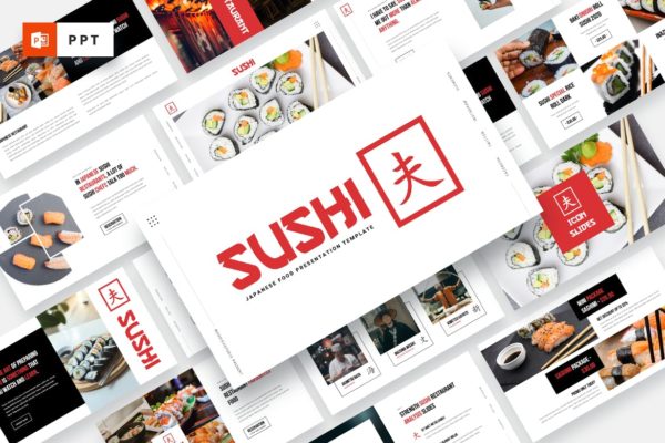 日本寿司食品主题Powerpoint模板素材 SUSHI – Japanese Food Powerpoint Template