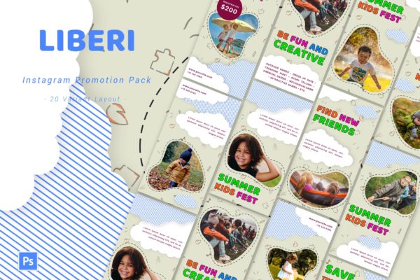 不规则圆形童趣Instagram故事贴图模板 Liberi – Instagram Promotion Pack