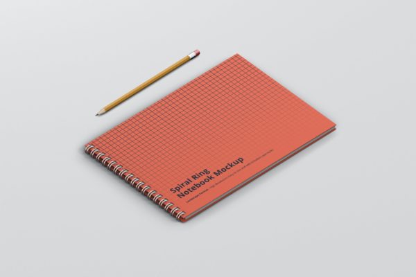 高级螺旋环方形笔记本模板 Spiral Ring Notebook Mockup Landscape Format