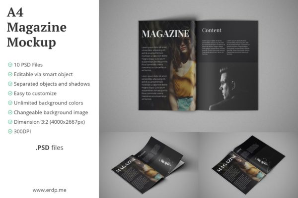 极简主义A4杂志样机模板合集 A4 Magazine Mockup 10 PSD Files