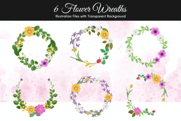 水彩手绘花卉图案矢量插画设计素材v3 Watercolor Flower Illustration