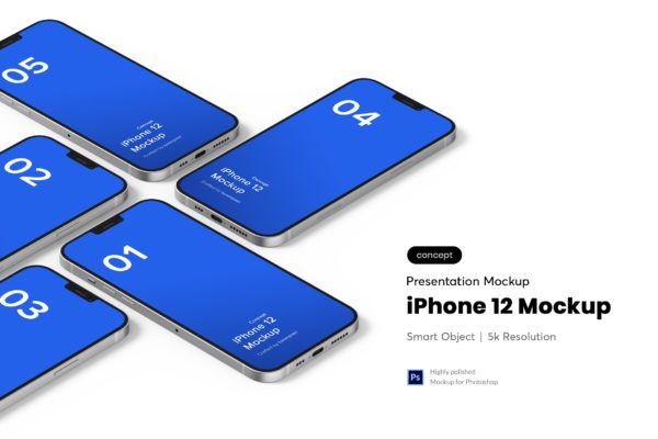 等距视图新款苹果手机iPhone 12样机模板 Isometric iPhone 12 Mockup