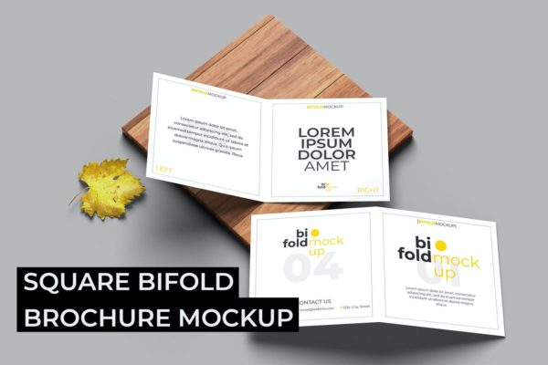 方形双折小册子设计样机 Square Bifold Brochure Mockup