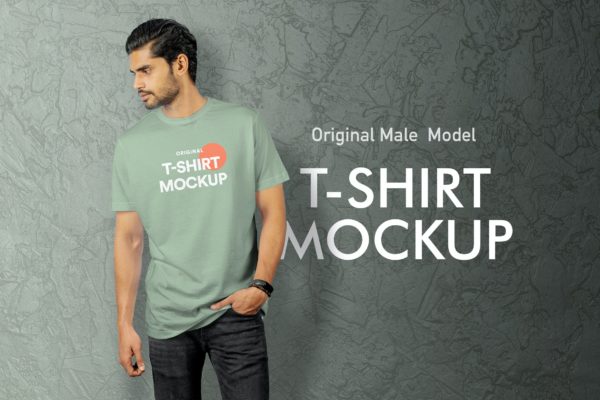 真人模特男士印花T恤展示样机模板v16 T-Shirt Mockup 16
