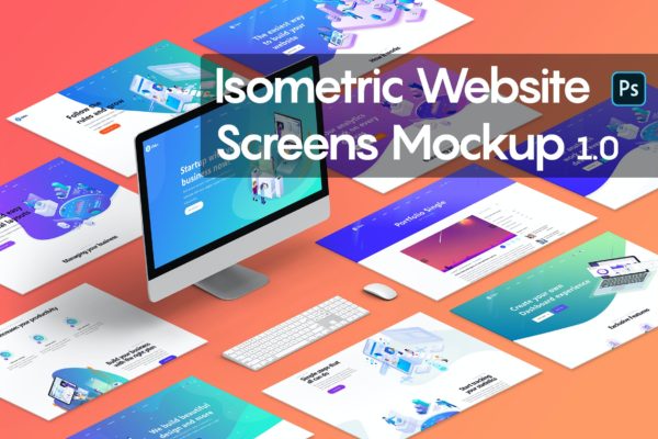 等距视图网页设计展示样机模板1.0  Isometric Website Mockup 1.0