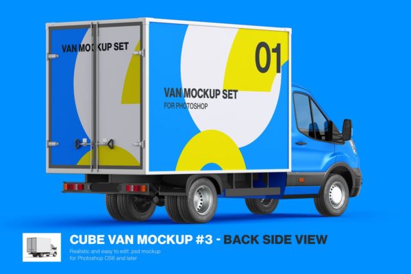 立方体货车车身广告设计样机-背视图 Cube Van Mockup 03 – Back Side View