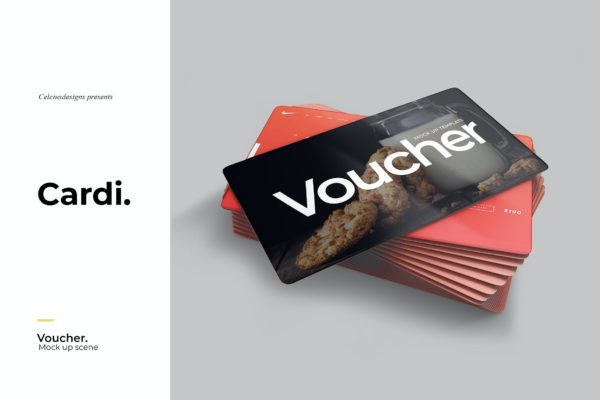 购物代金券/礼品券设计样机模板 Cardi Voucher Mockup