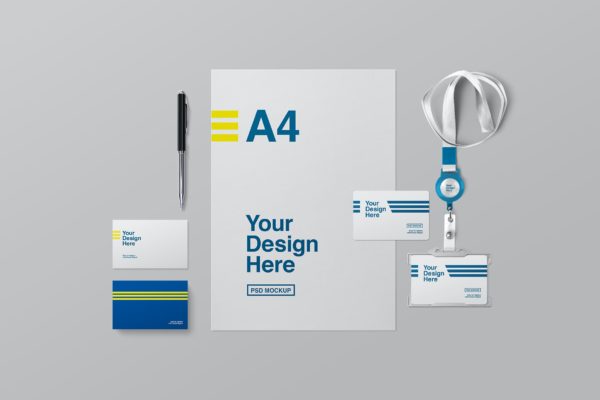 企业胸卡工作证&办公文具VI样机模板 Stationery ID Card Holder Mockup